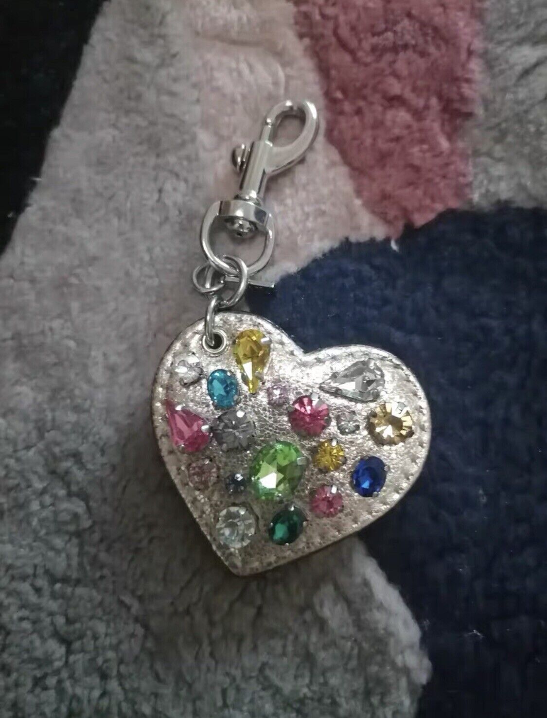 Coach Crystal Silver Heart Bag Charm / FOB - image 1