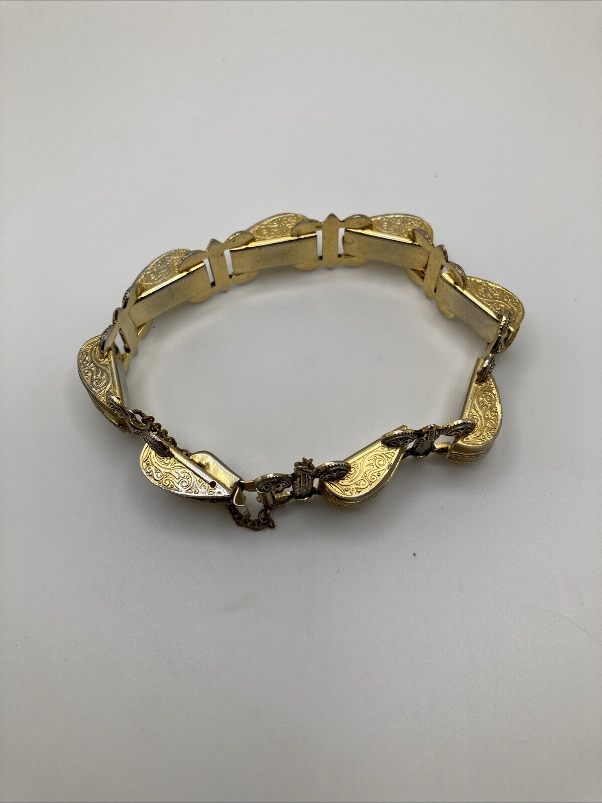 Vintage Damascene Lucite Bracelet With Safety Cha… - image 2