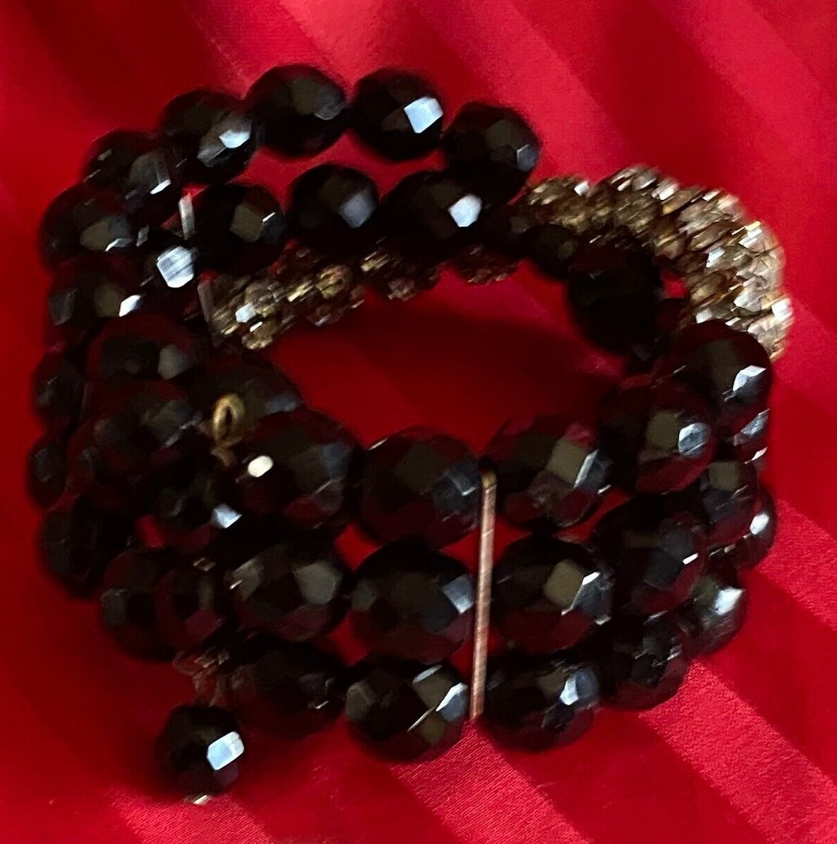 Lovely Vintage Black Glass and Rhinestone Bracele… - image 3