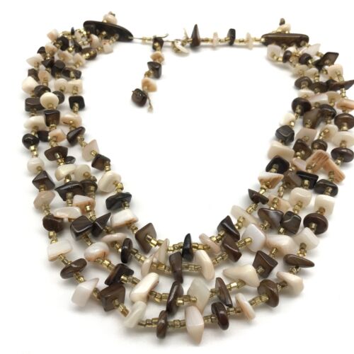 Vintage Mother Of Pearl Nugget Beaded Four Strand… - image 1