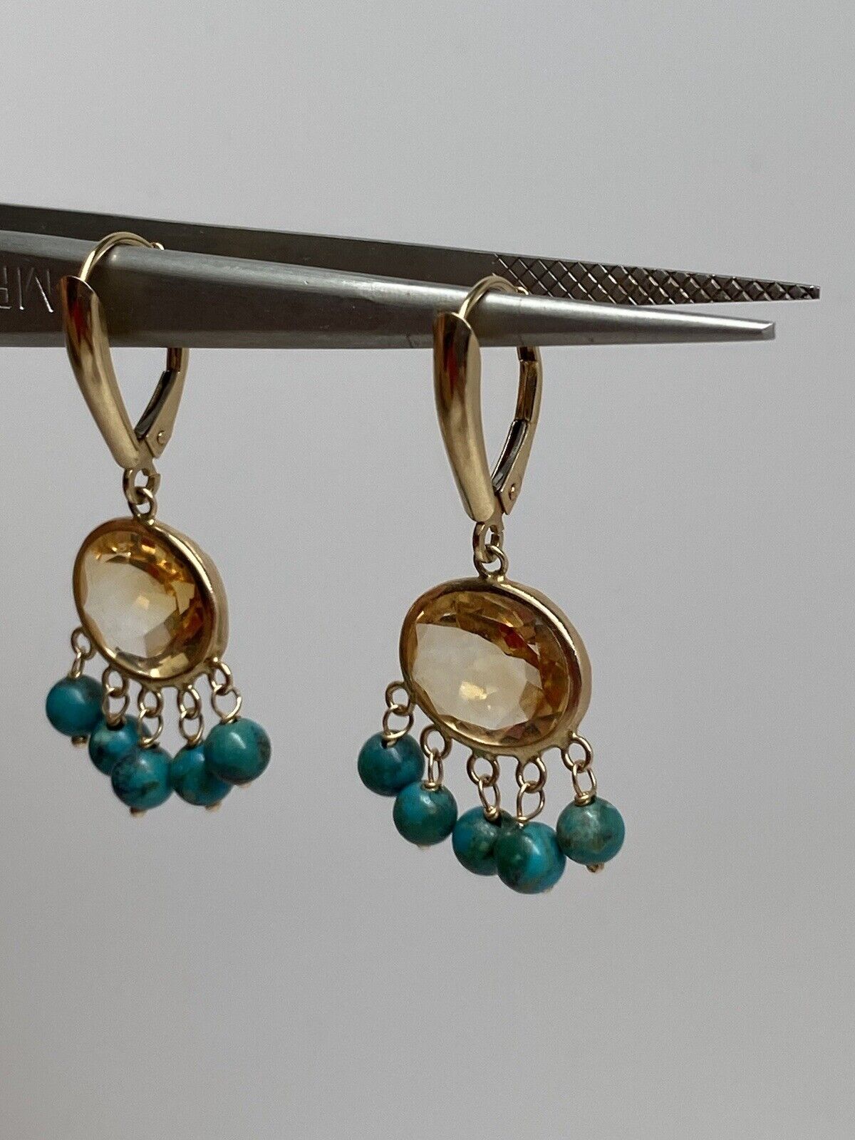 14K Yellow Gold Bezel Citrine and Turquoise Bead … - image 4