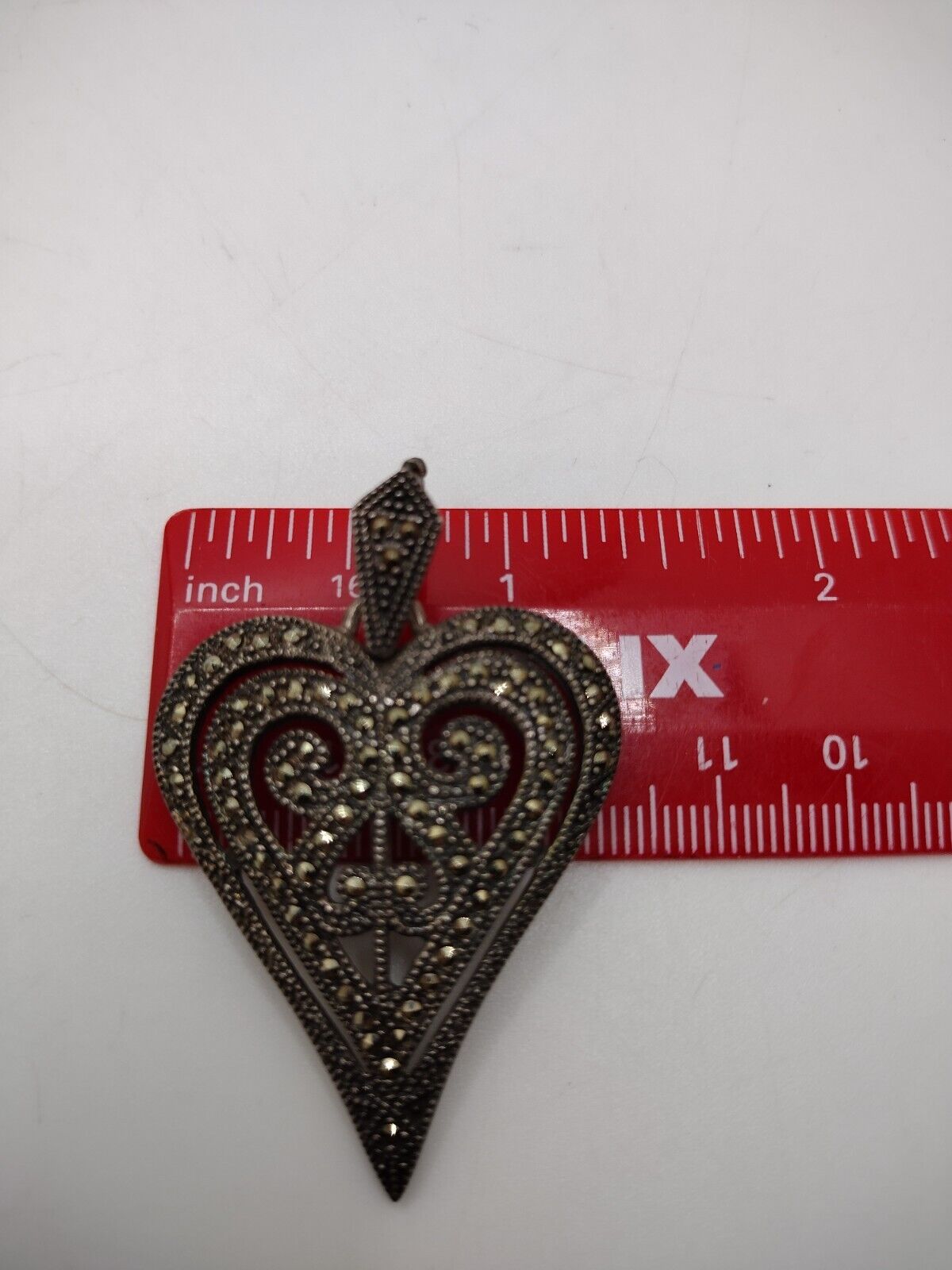 Sterling Silver 925 Marcasite Heart Pendant - image 5