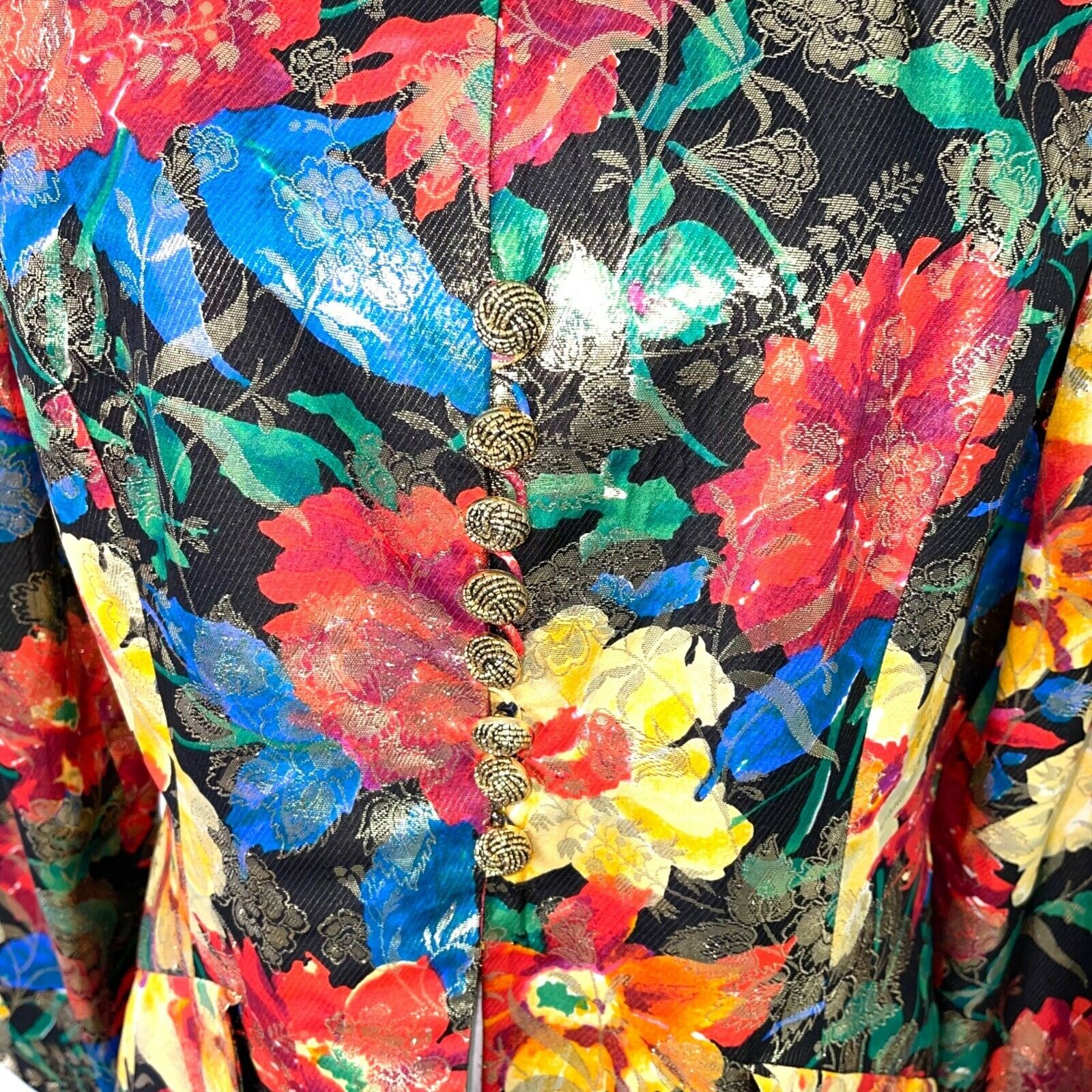 Vintage Custom Made Blazer Womens Silk Floral Met… - image 9