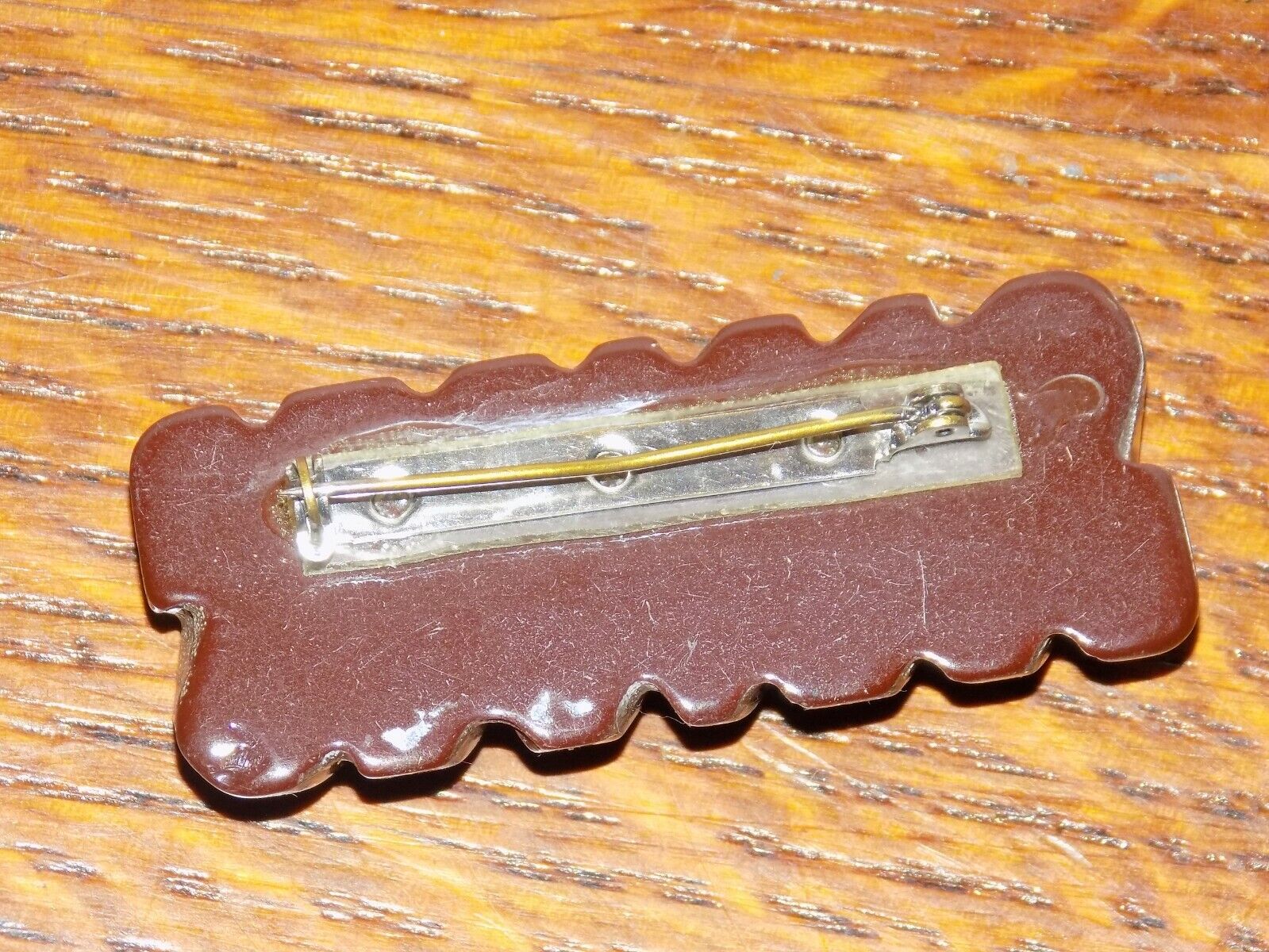 Vintage Brown Carved Bakelite Plastic Pin - image 2