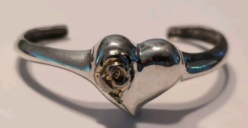 Vintage Gorham Sterling Heart Rose Cuff Bracelet - image 1