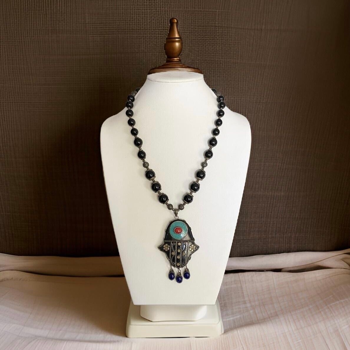 Vintage Nepal Tibetan Necklace Black Agate Ethnic… - image 7