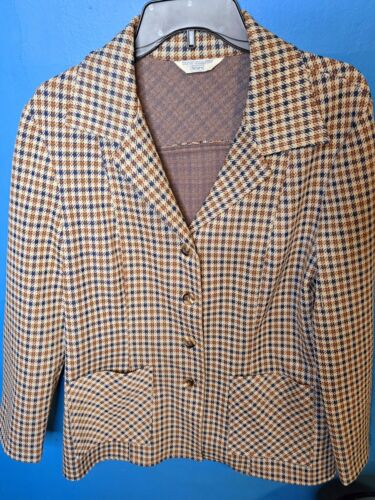 Vintage 60s 70s Sears Men's Houndstooth Plaid Bla… - image 1