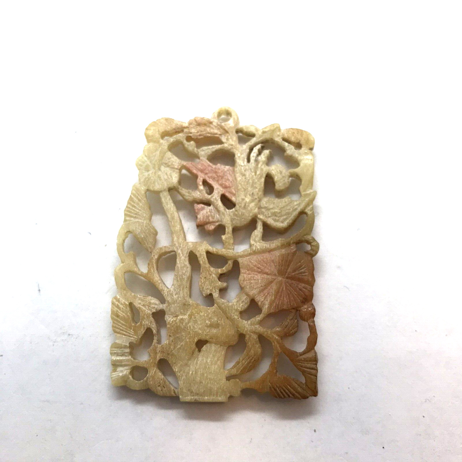 Vintage Carved Celluloid Pendant Bird Flower Roos… - image 5