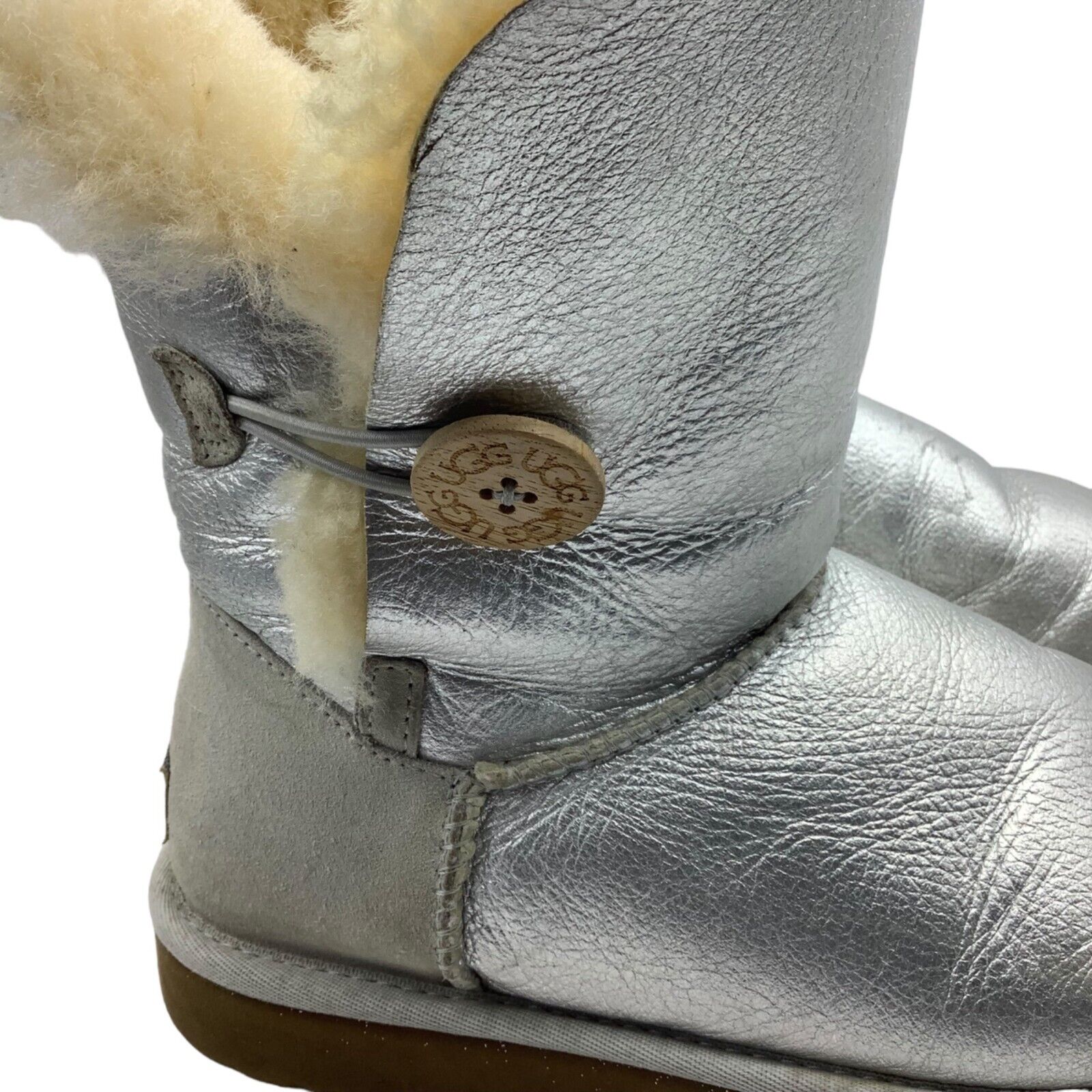 UGG Bailey Button Metallic Silver Boot Women Sz 7… - image 2