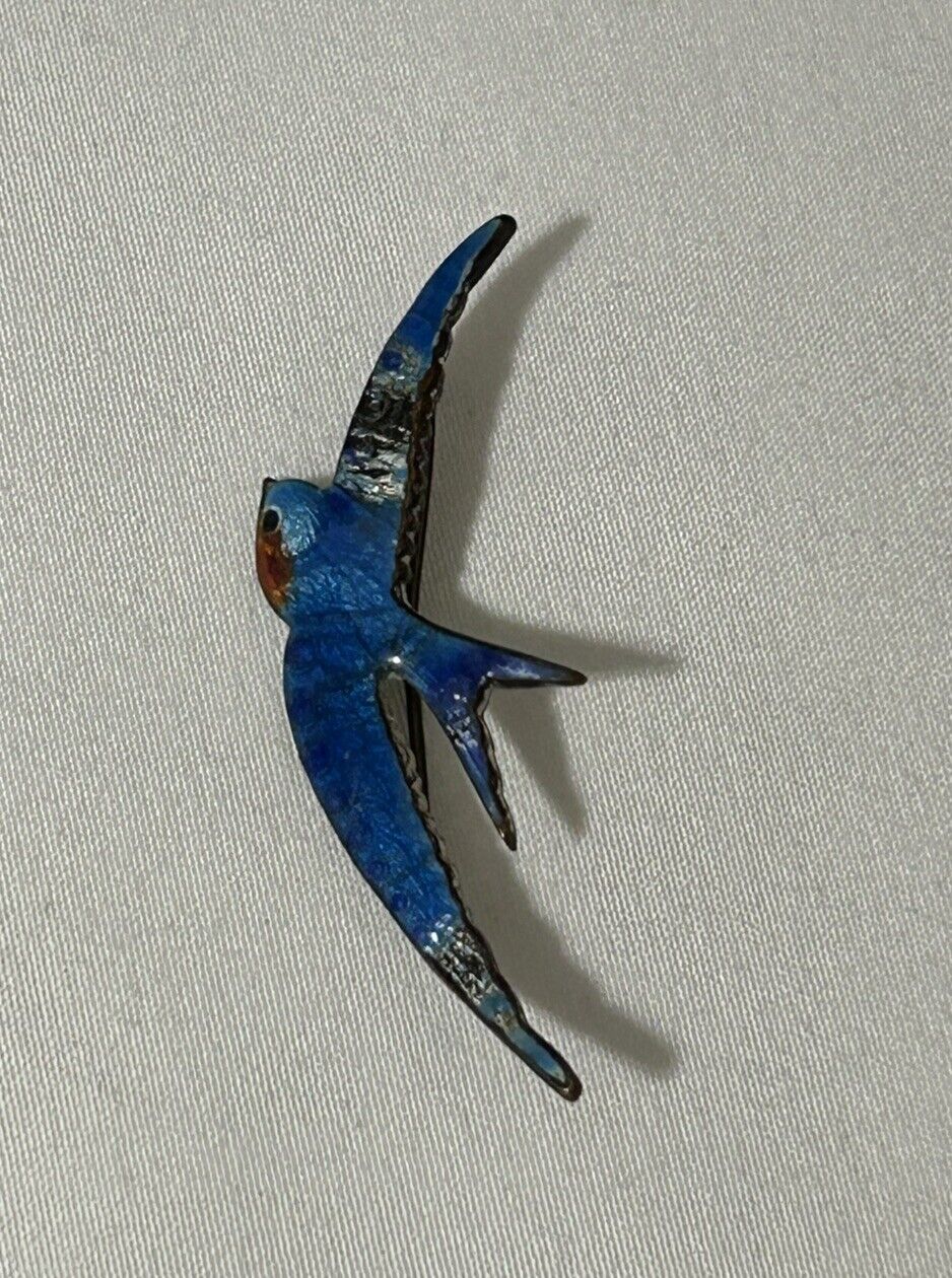 Vtg Art Deco Nouveau Swallow Bluebird Guilloche E… - image 4