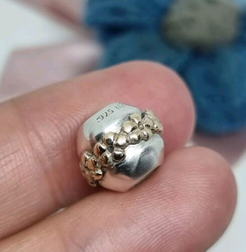 Genuine Pandora Silver & 14k Gold Saturn Flower C… - image 1