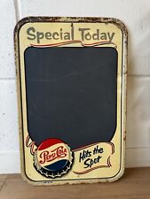 Vintage Embossed Metal Pepsi Cola Hits The Spot Chalkboard Sign 30 By 19.5