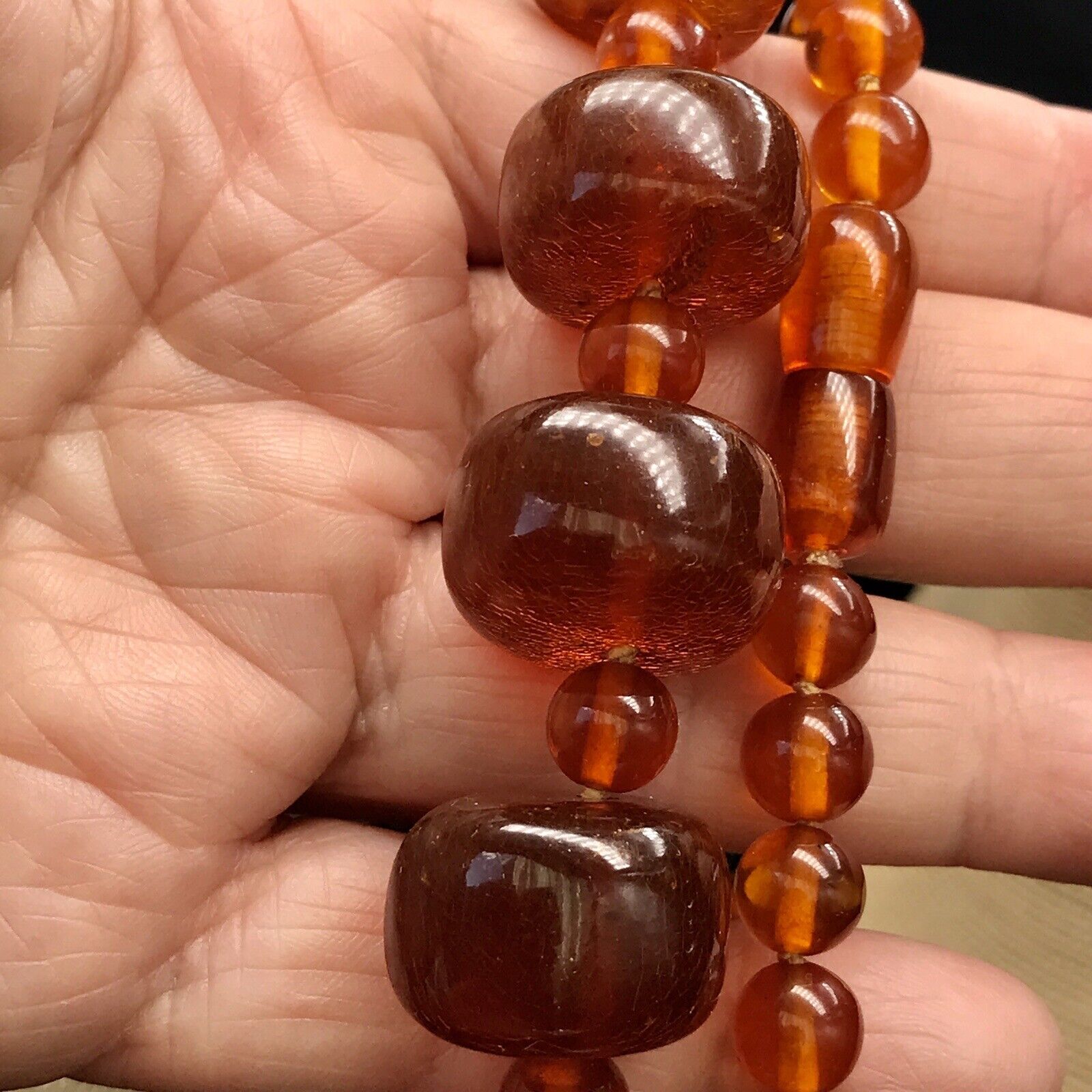 Vintage Baltic Dark Honey Amber Rondel Necklace G… - image 7