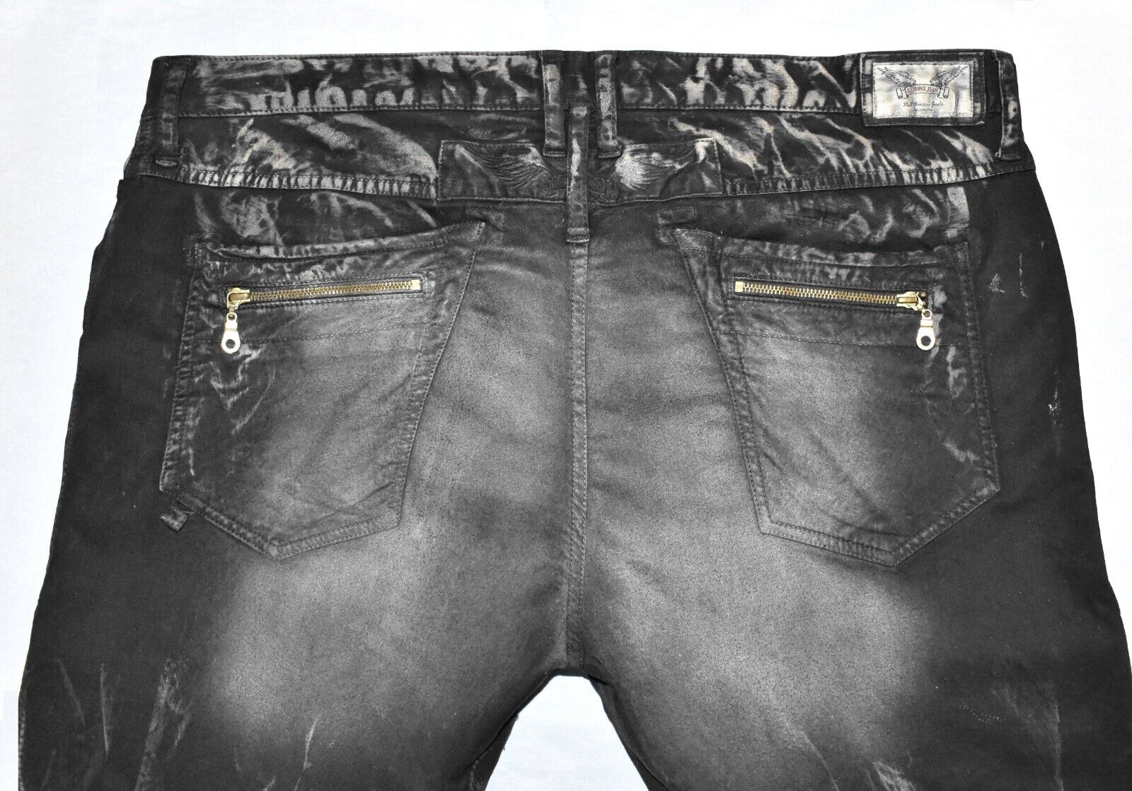 A8 Auth ROBINS JEAN Stretch Black Antiqued Wash Z… - image 4