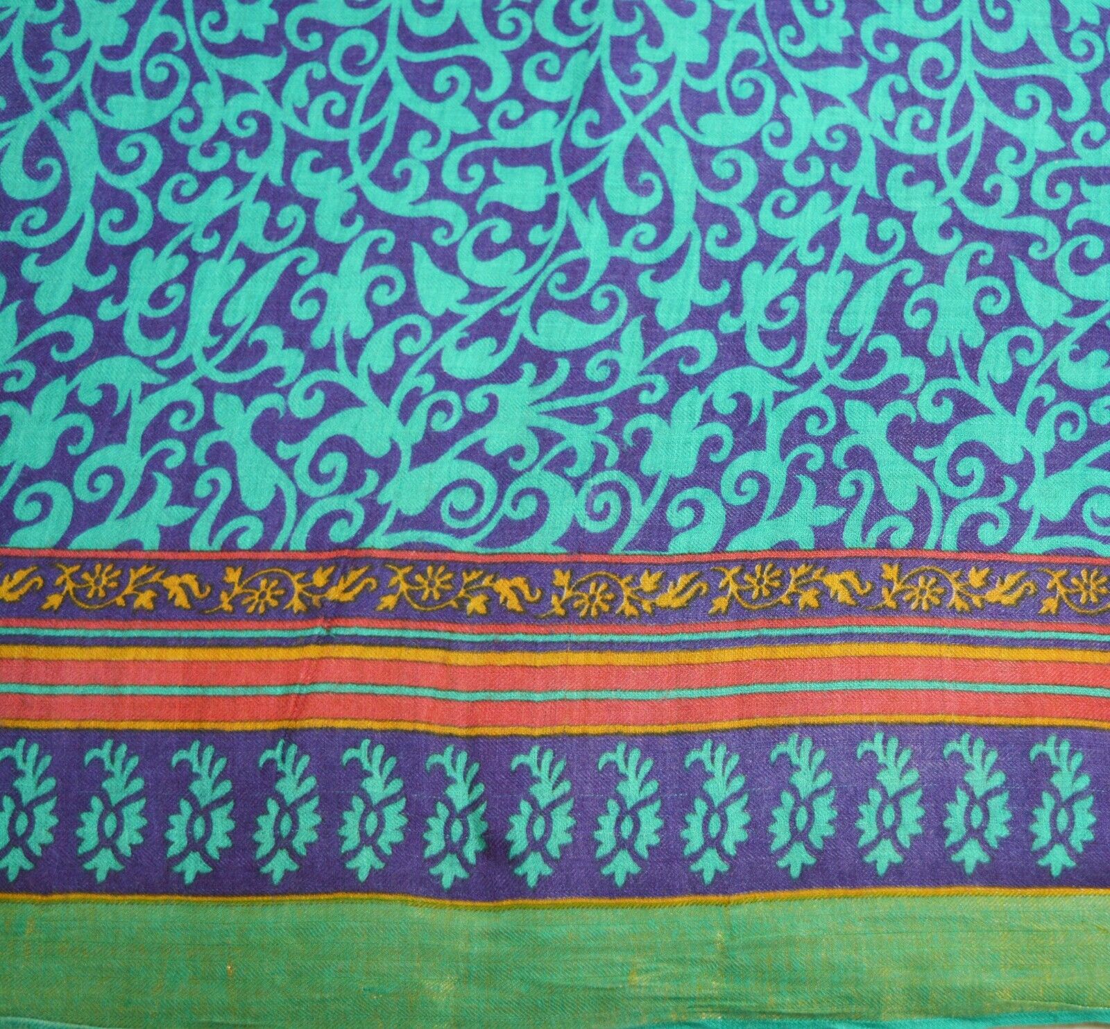 Vintage Blue & Green Heavy Saree Pure Woolen Wove… - image 14