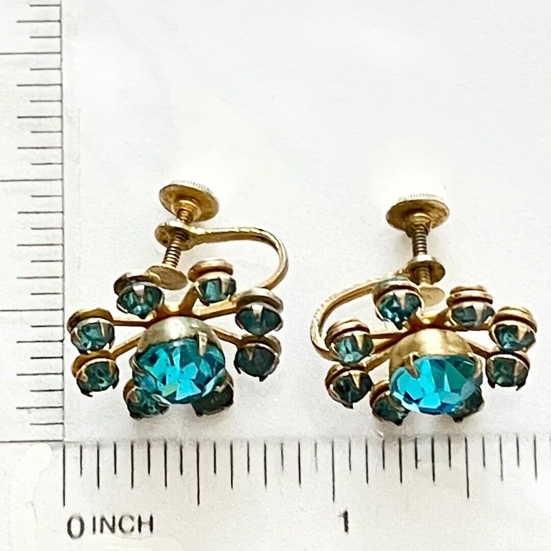 Vintage Coro Aqua / Turquoise Rhinestone Earrings - image 4