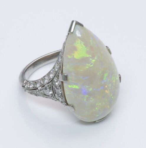 Antique Edwardian Opal Diamond Platinum Ring