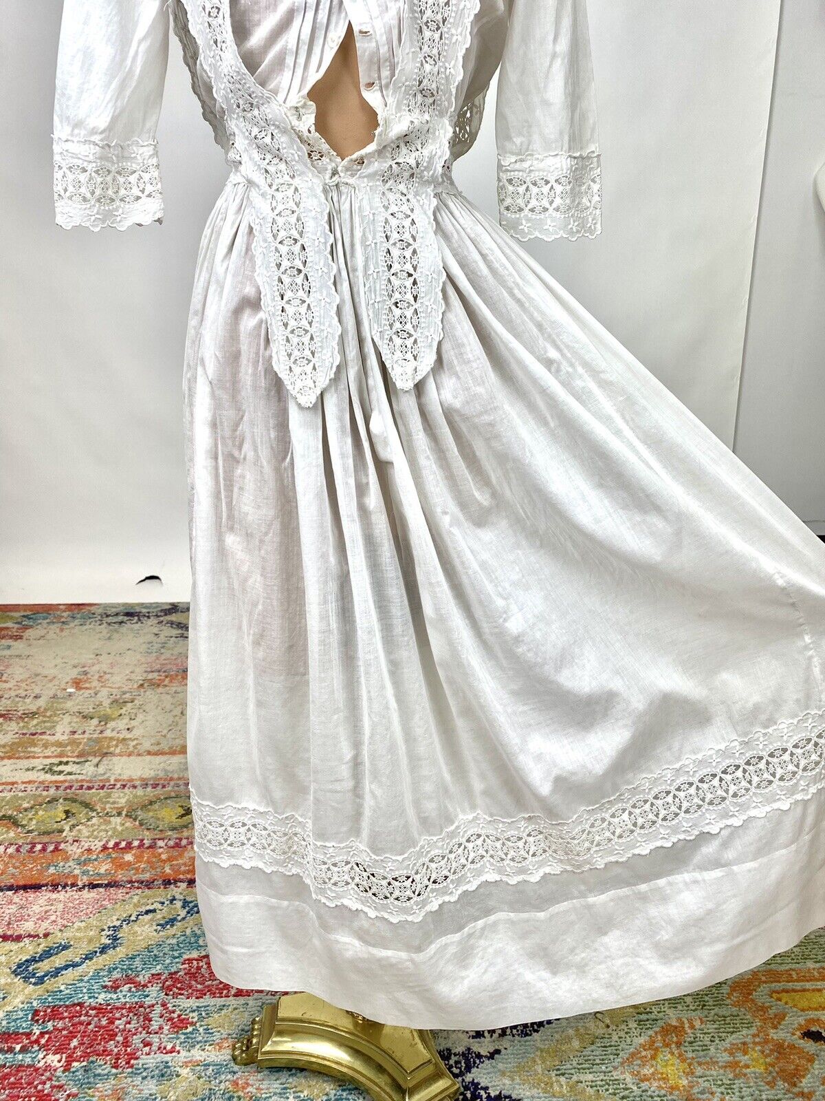 Antique Victorian Edwardian White Cotton Tea Dres… - image 15