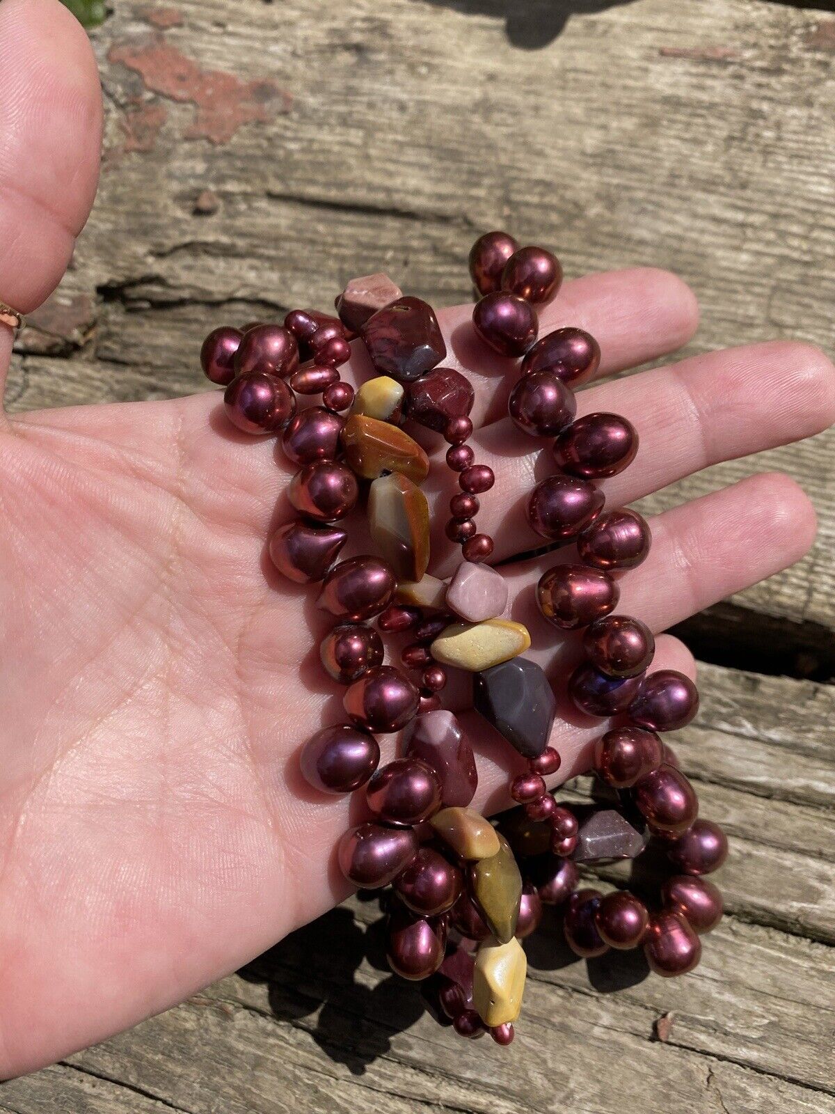 Vintage natural freshwater pearl + jasper stone M… - image 5