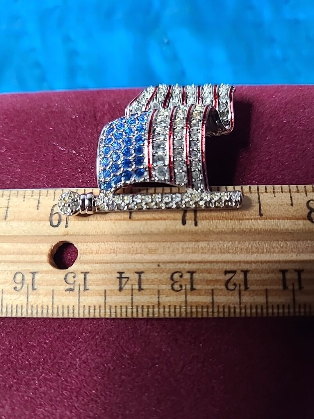 Beautiful Swarovski Flag Brooch Signed American F… - image 5