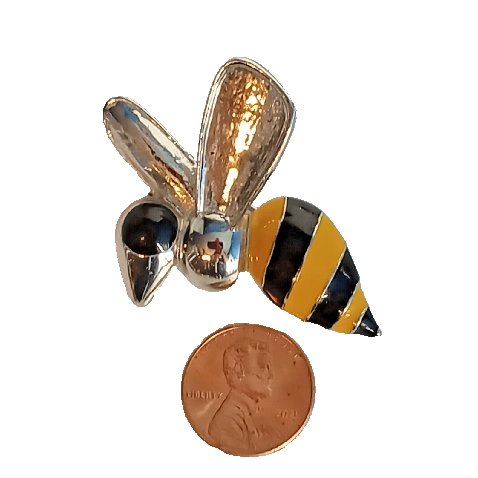 Bumble Bee Wasp Yellow & Black Enamel Vintage Sil… - image 3