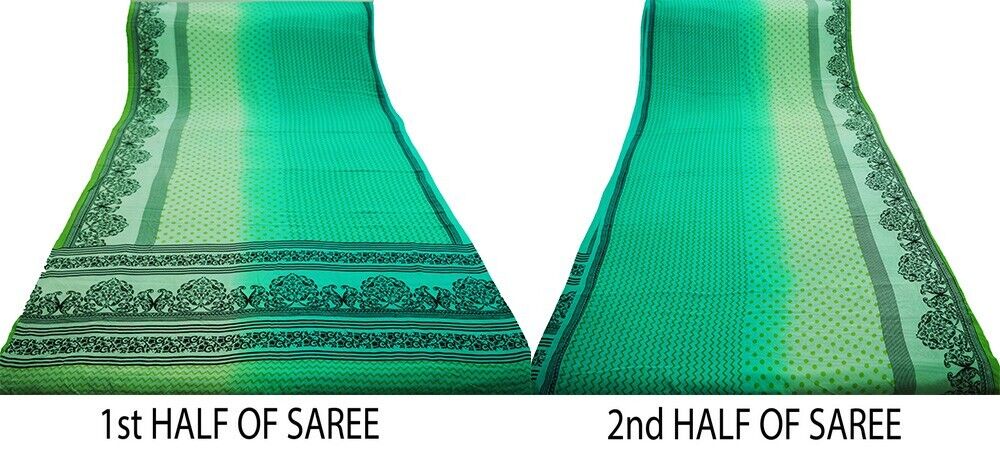 Vintage Green Saree Pure Crepe Silk Printed India… - image 14