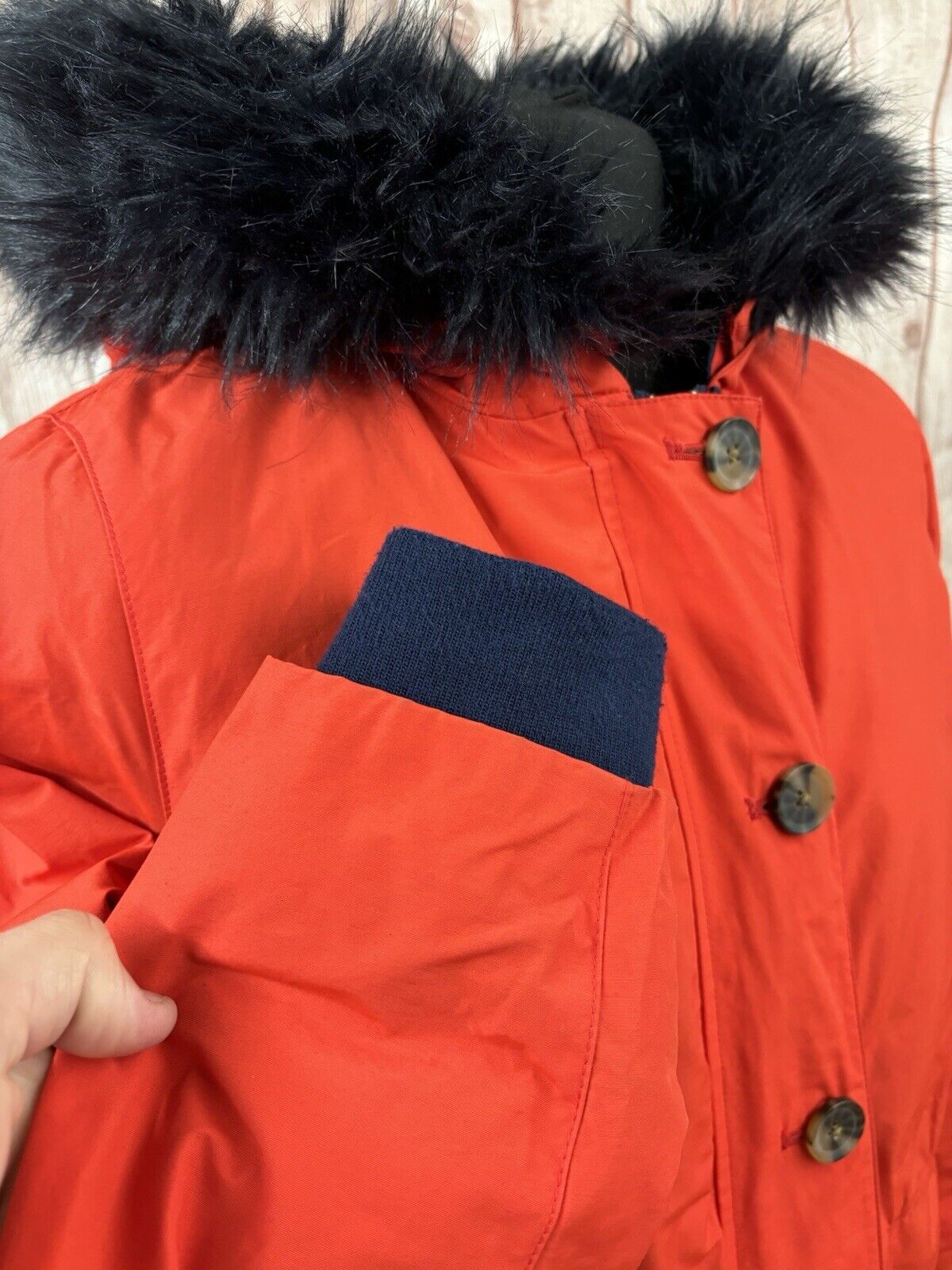 BODEN MASDEN RED COAT PARKA SIZE 14 BLACK FAUX FU… - image 7