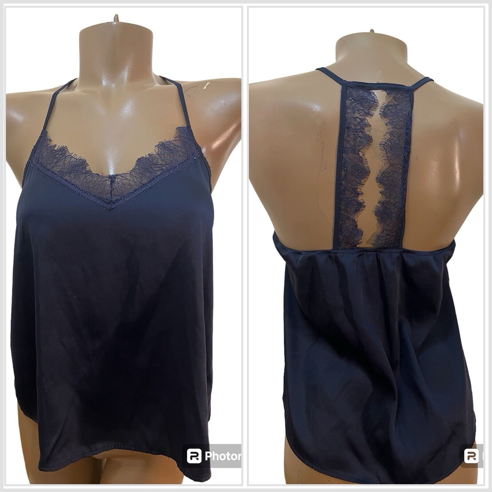 Tahari Sleepwear Navy Blue With Lace Satin Pajama… - image 1