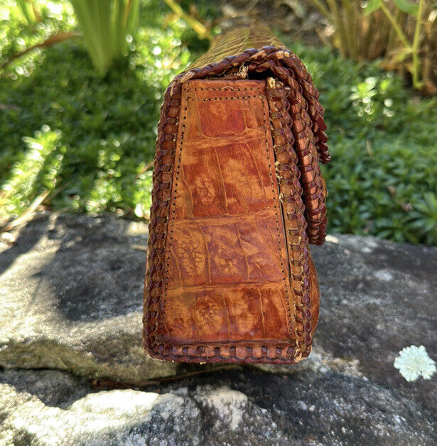 Vintage Genuine Alligator Purse Clutch Brown Leat… - image 4