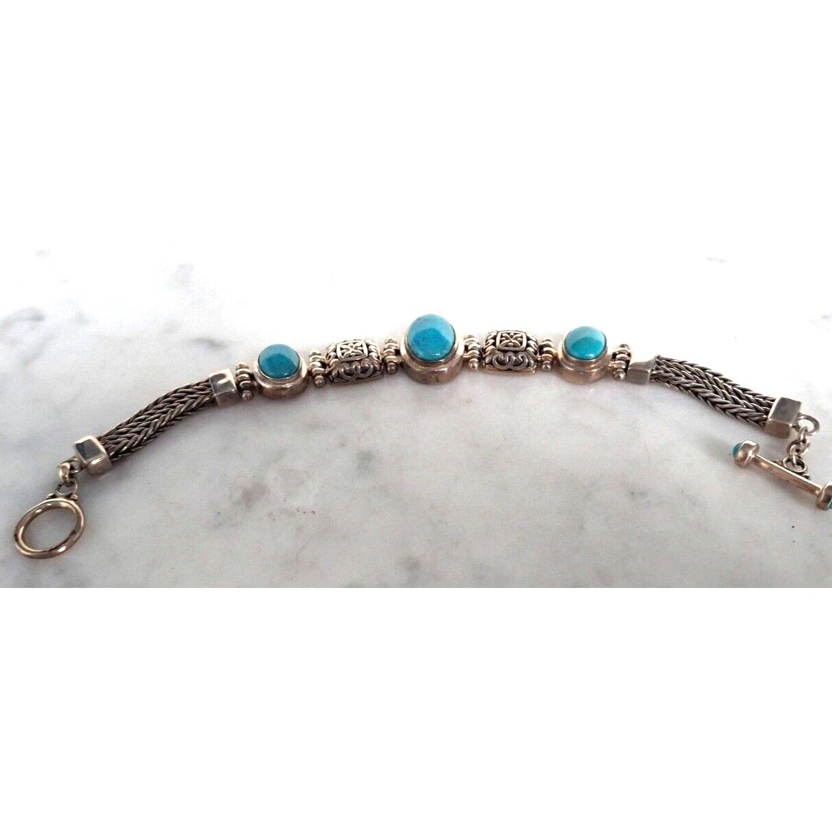 ORNATE 925 STERLING SILVER AND TURQUOISE  BRACELE… - image 3