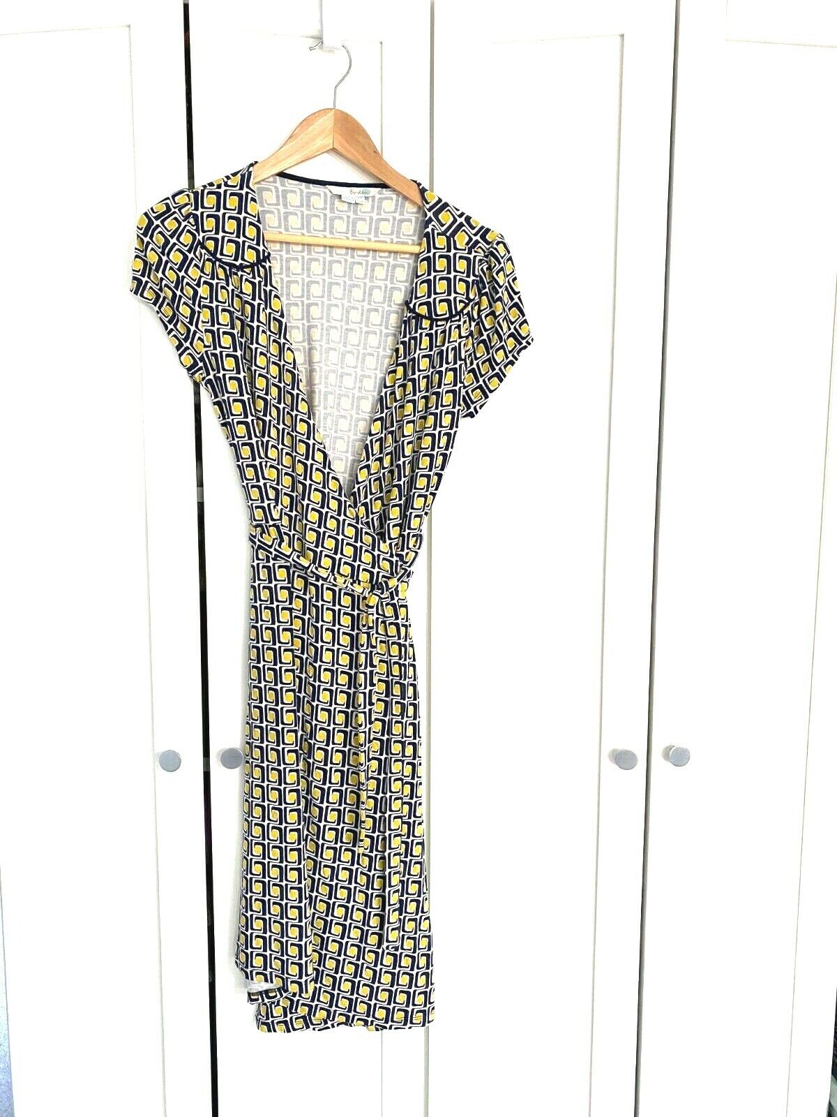 BODEN Wrap Dress sz 6 Vintage Geometric Blue Lime… - image 4