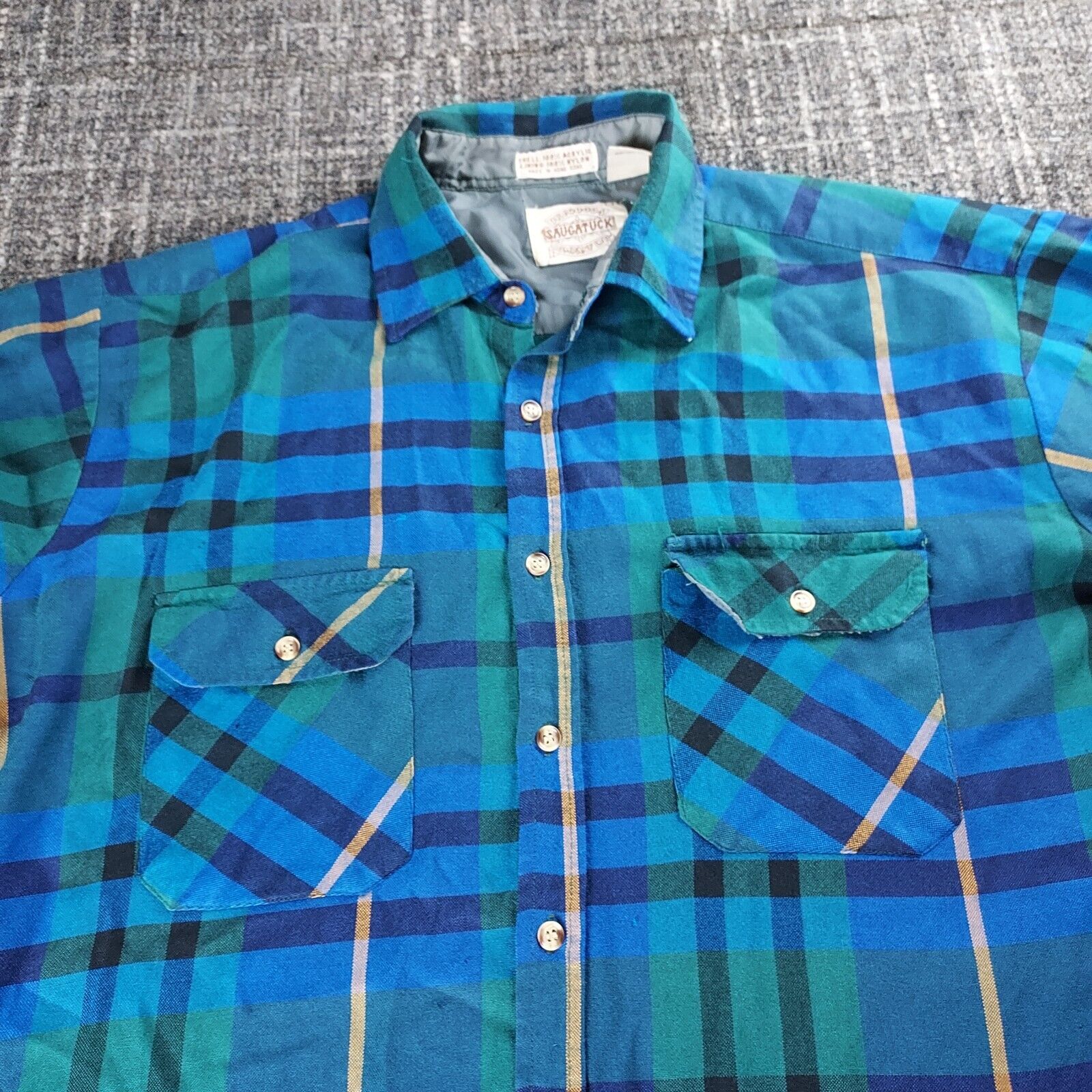 Vintage Saugatuck Dry Goods Mens Blue Green Plaid… - image 5