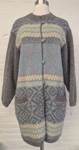 Vintage Hilda Icelandic Knit Long Cardigan Pastel 