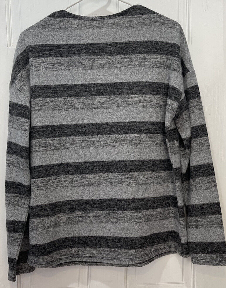 Cupio Gray Striped Long Sleeve Sweater with Decor… - image 3