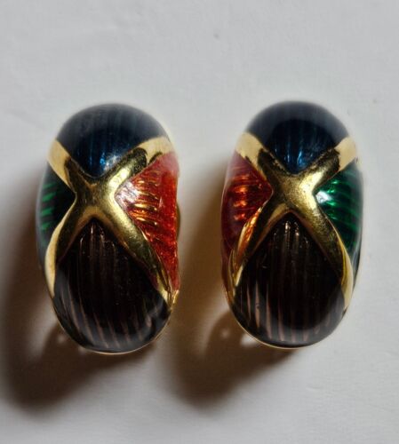 Vintage Joan Rivers Clip Earrings Multi-Color Ena… - image 1