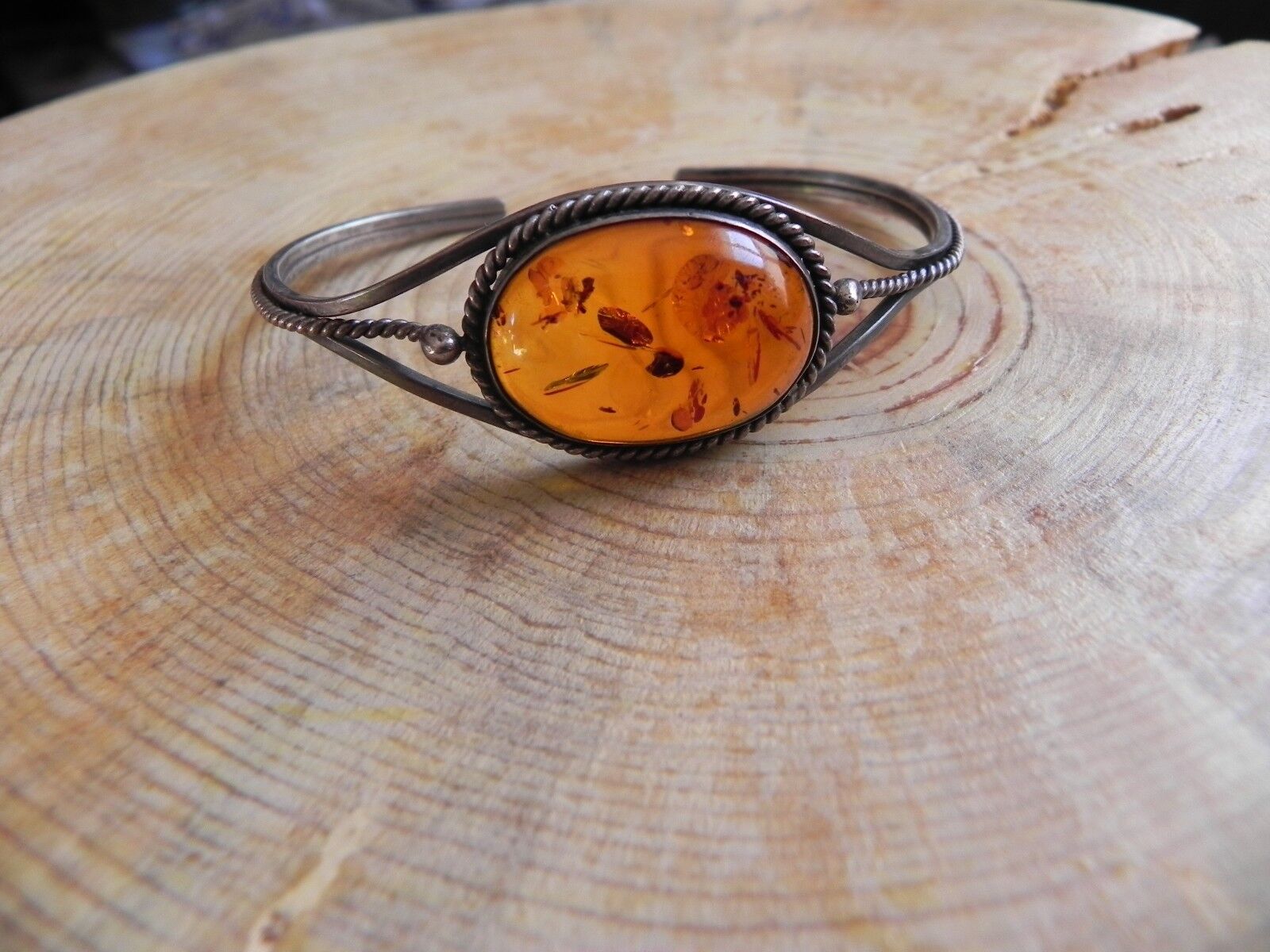 Amber & Sterling Silver .925 Cuff Bracelet - image 1