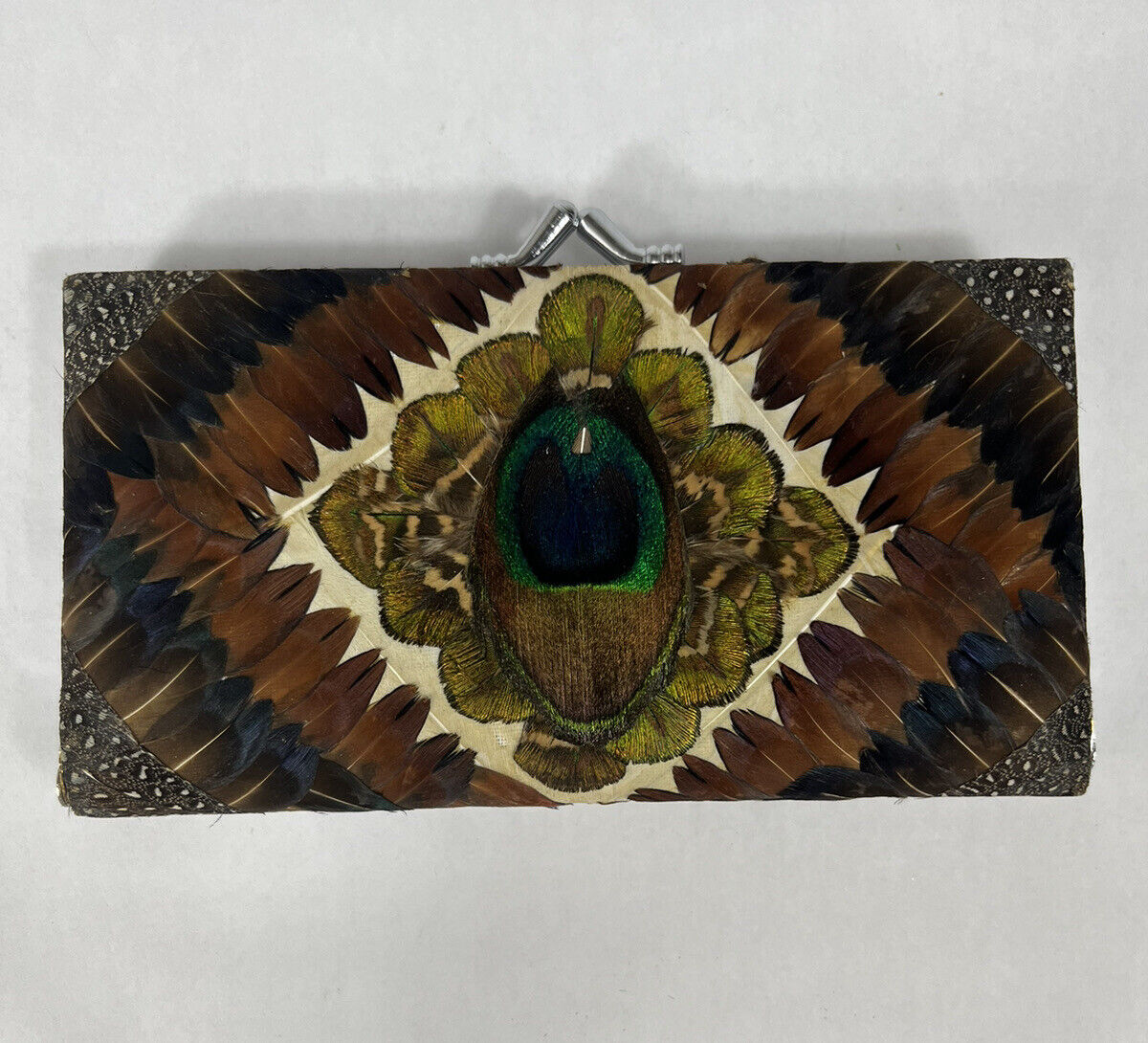 Vintage 70’s Peacock Feather Clutch Purse Excelle… - image 2