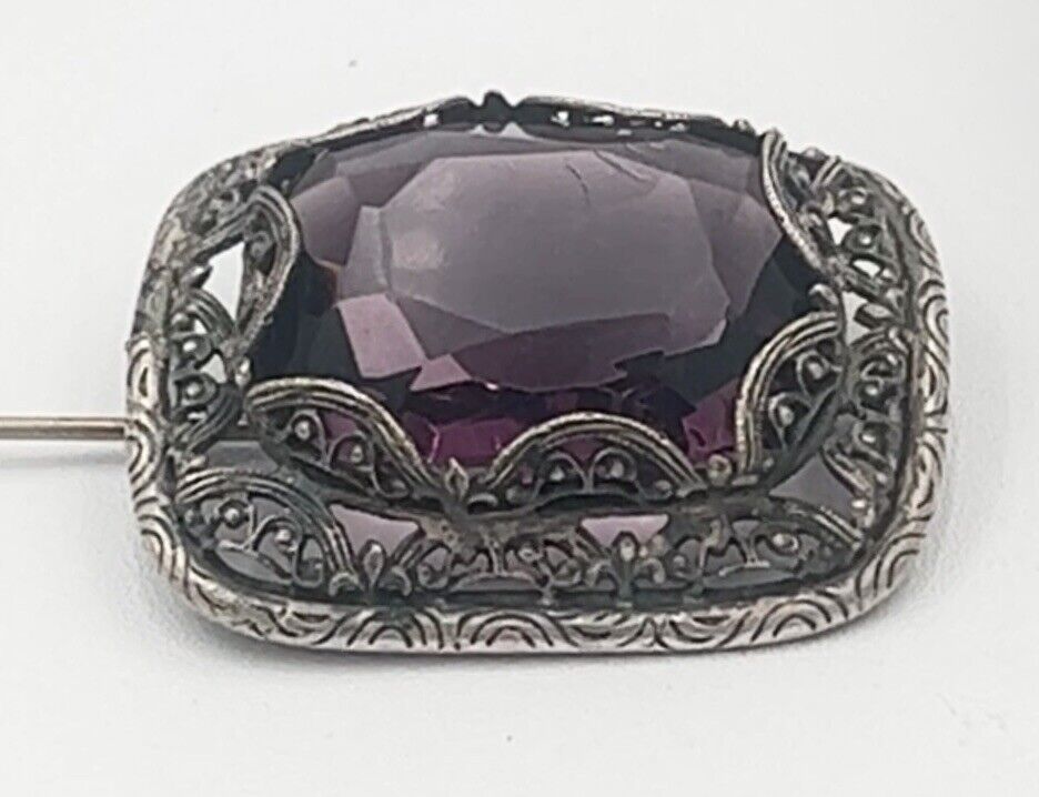 ANTIQUE Victorian  Amethyst Sterling Silver BROOC… - image 6