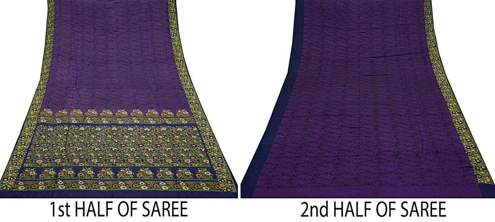 Vintage Heavy Sari Purple & Blue Pure Satin Silk … - image 21