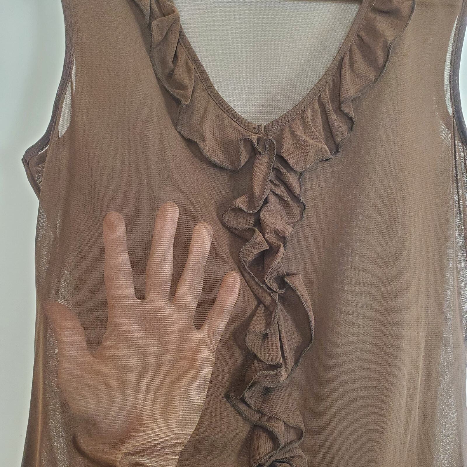 Vintage 90s Y2K Chocolate Brown Sheer Mesh Ruffle… - image 8