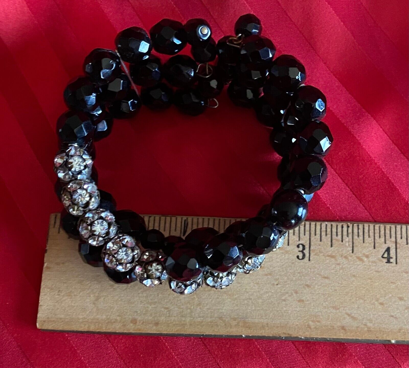 Lovely Vintage Black Glass and Rhinestone Bracele… - image 5