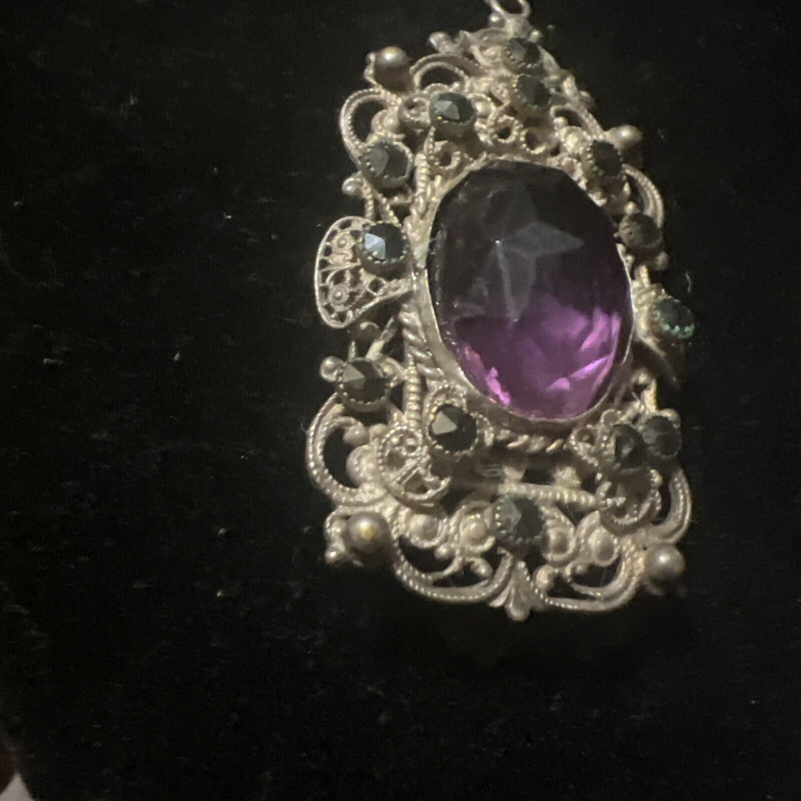 VTG Silver Amethyst Victorian Style Pendant Estat… - image 6