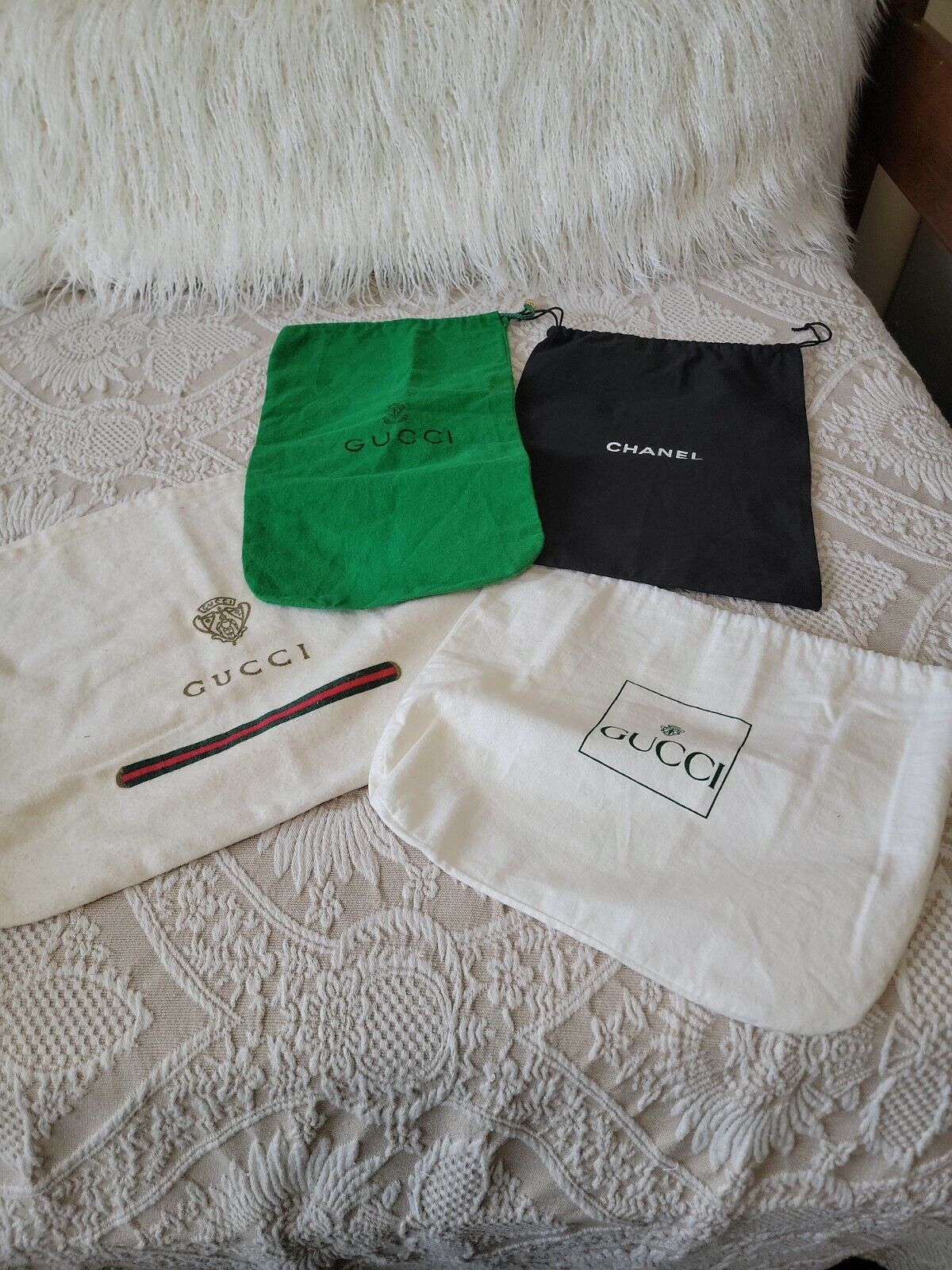 4 Vintage Gucci Chanel Dust Bags Cream Gold Black… - image 2