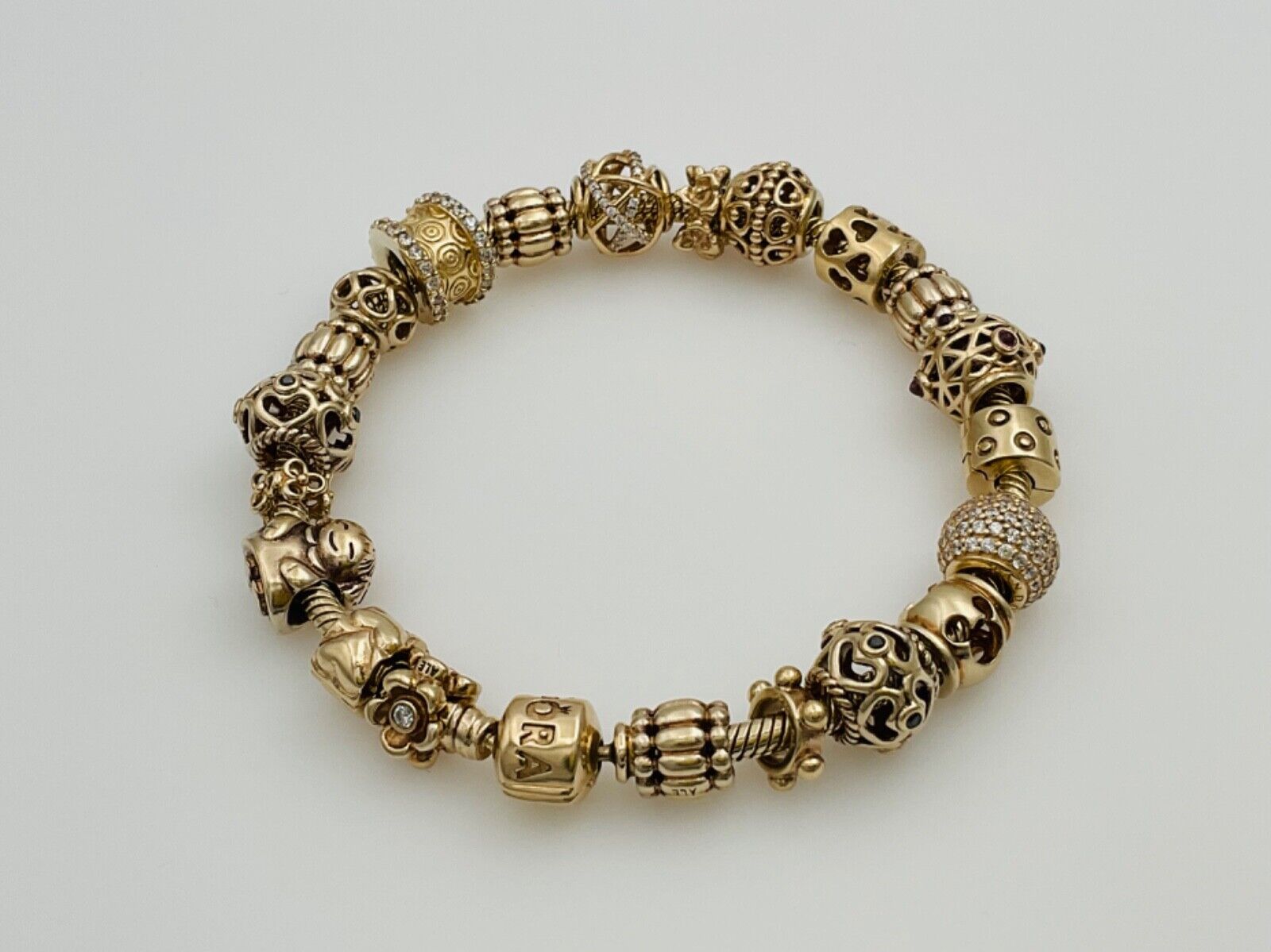 PANDORA 14K Yellow Gold  Charm Bracelet With   21… - image 5