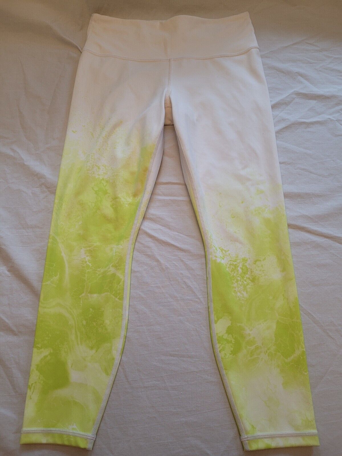 Athleta Leggings White With Green/Yellow Neon Pri… - image 1