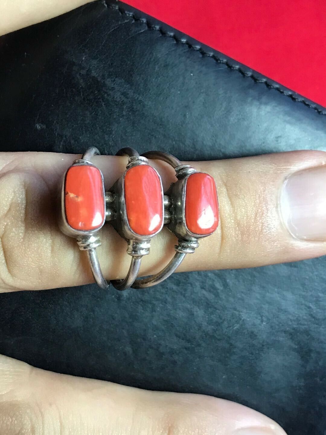 Women's 3 Rings Silver and Coral Tibetan, Nepal, … - image 9