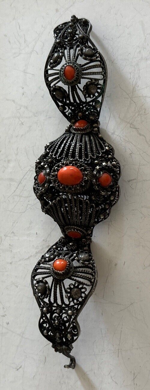 Nice Antique Victorian 19thc Silver Filigree Cora… - image 7