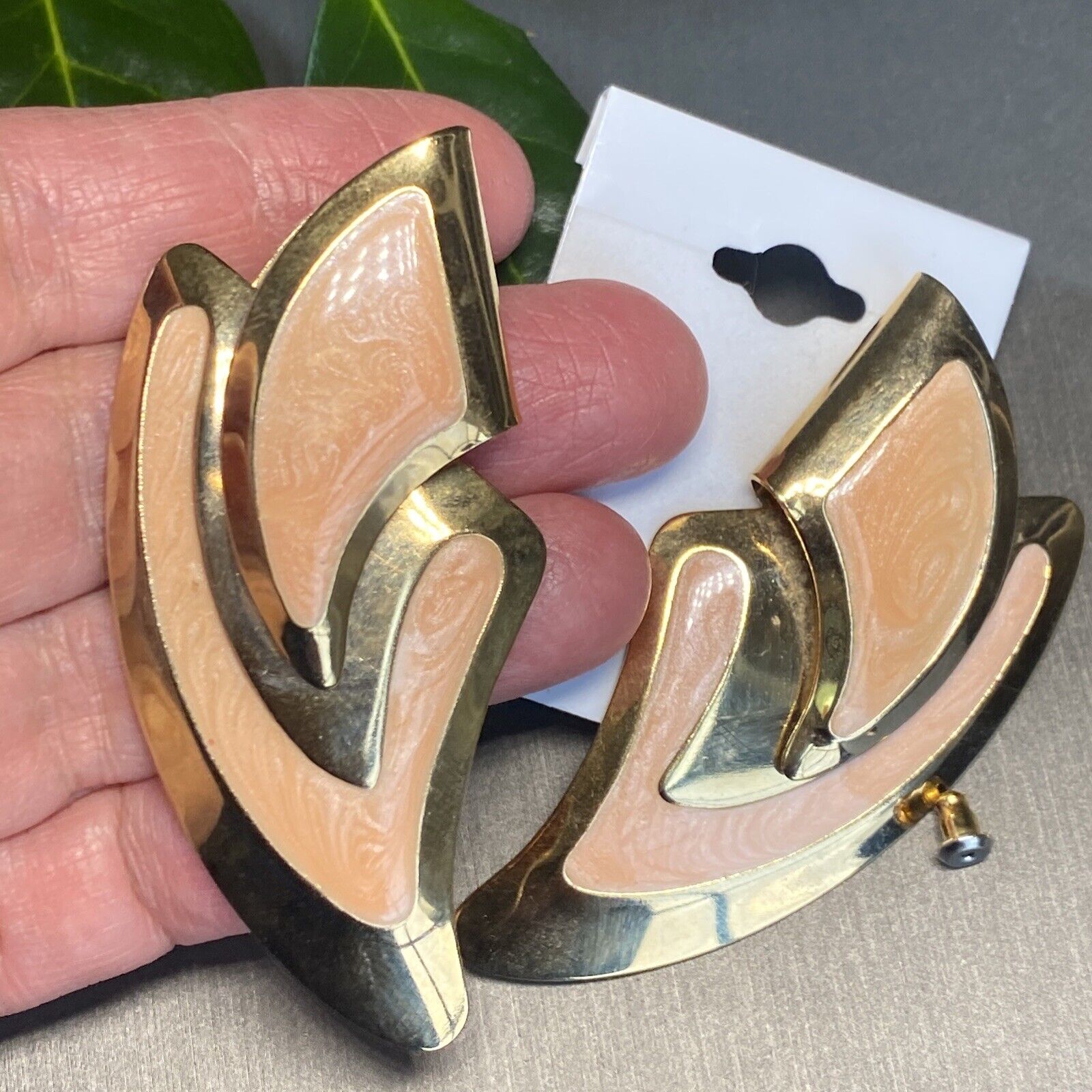 Vintage Earrings Beige Enamel Estate Jewelry Pre-… - image 15