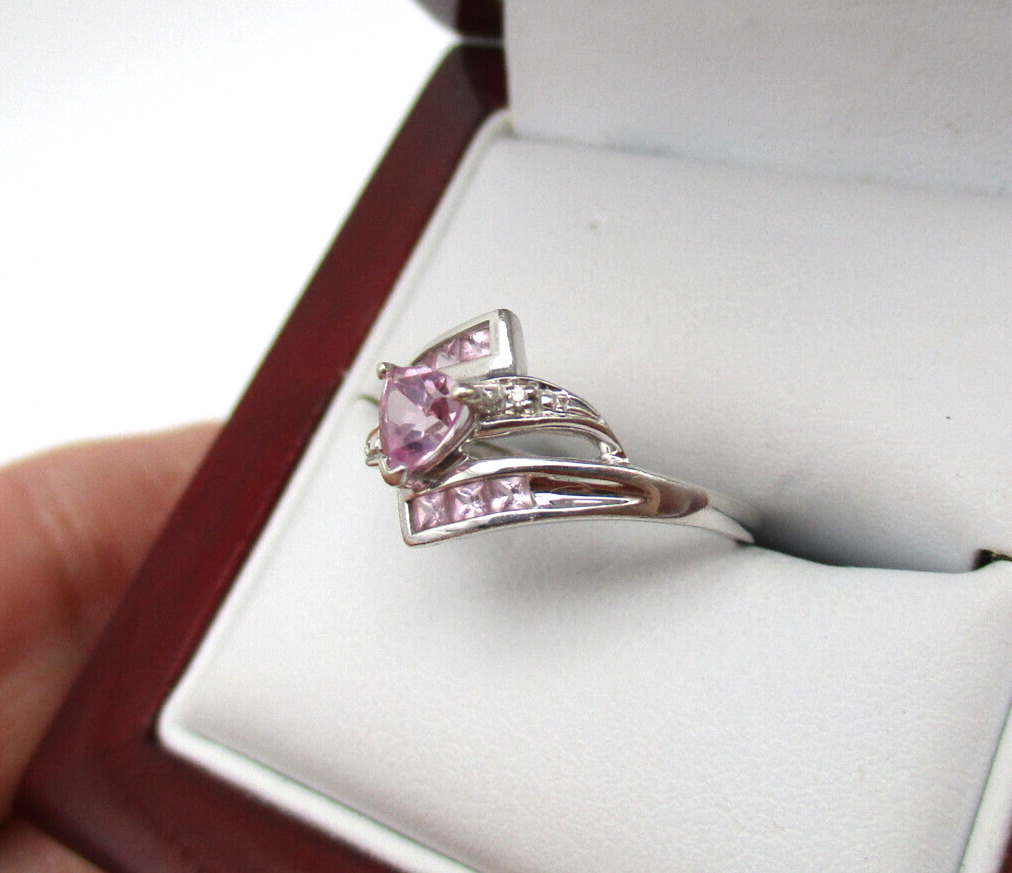 10K White Gold Pink Ruby & DiamondRing Size 6.75 … - image 12