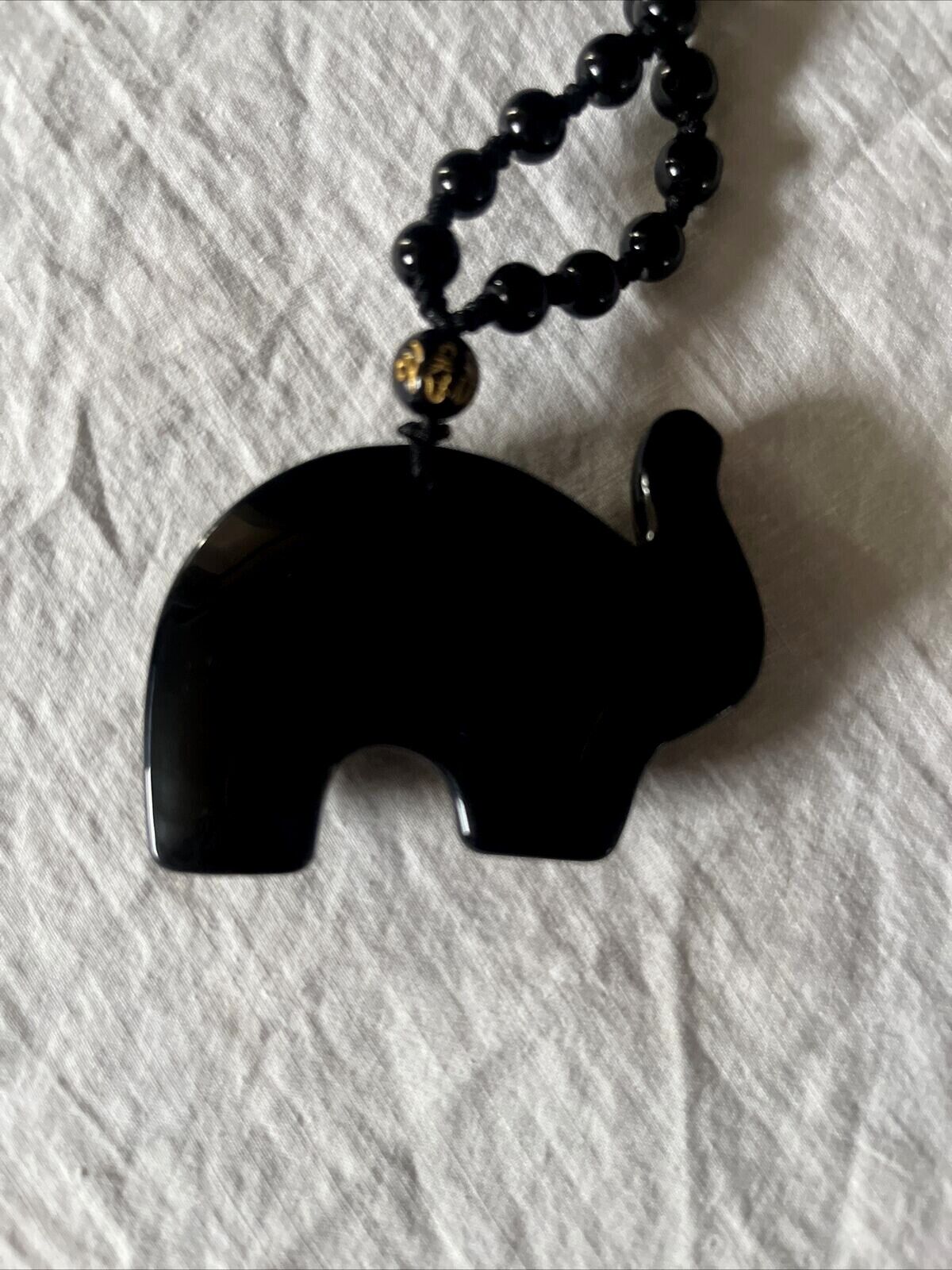 Vintage Carved Black Onyx  Elephant Necklace hand… - image 5